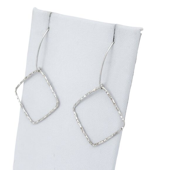 Vintage Sterling Silver 925 Textured Diamond-Shaped Dangle Earrings - Picture 3 of 7